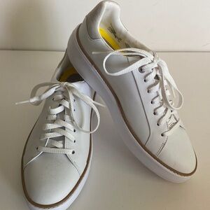 Womens Cole Haan fashion sneakers size 9M white leather with tan trim new